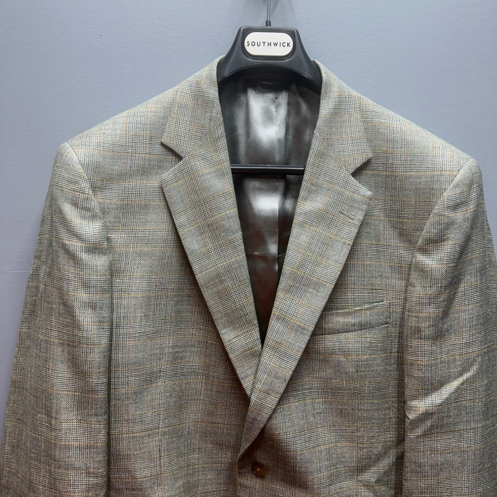 Vintage Southwick Mens Sport Coat 44R Plaid Silk Linen Wool Blend NWT - Picture 2 of 13